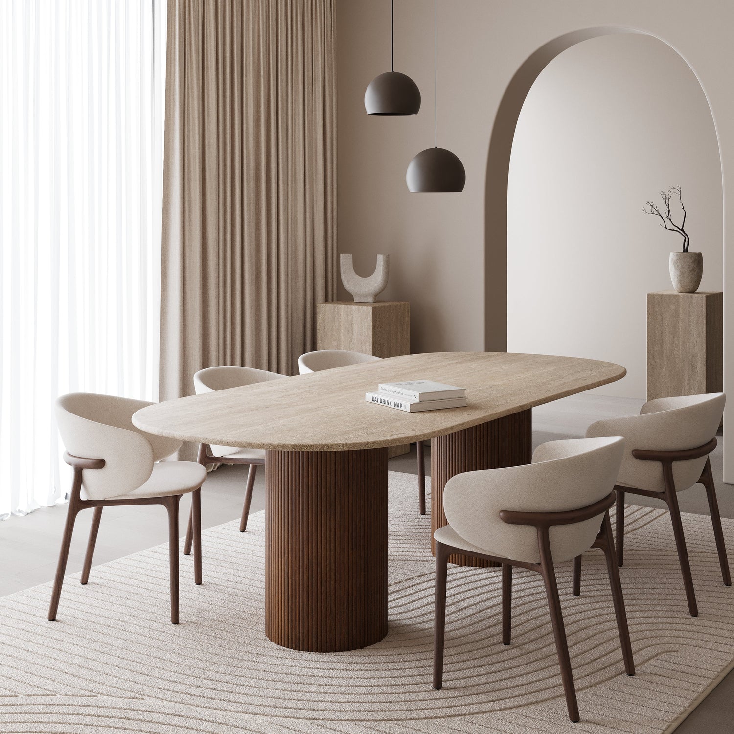 Halfovale marmeren eettafel
