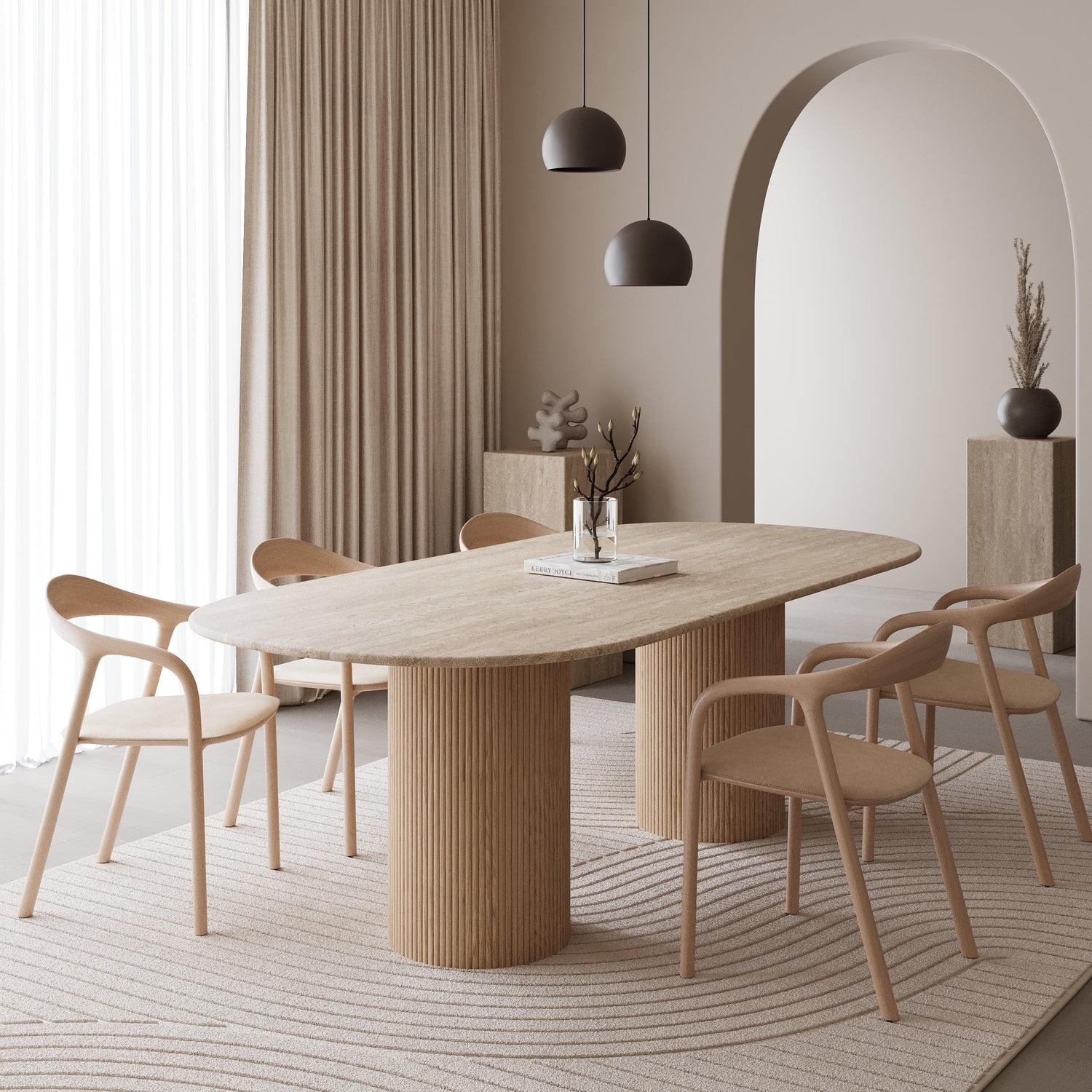 Half-ovale marmeren eettafel