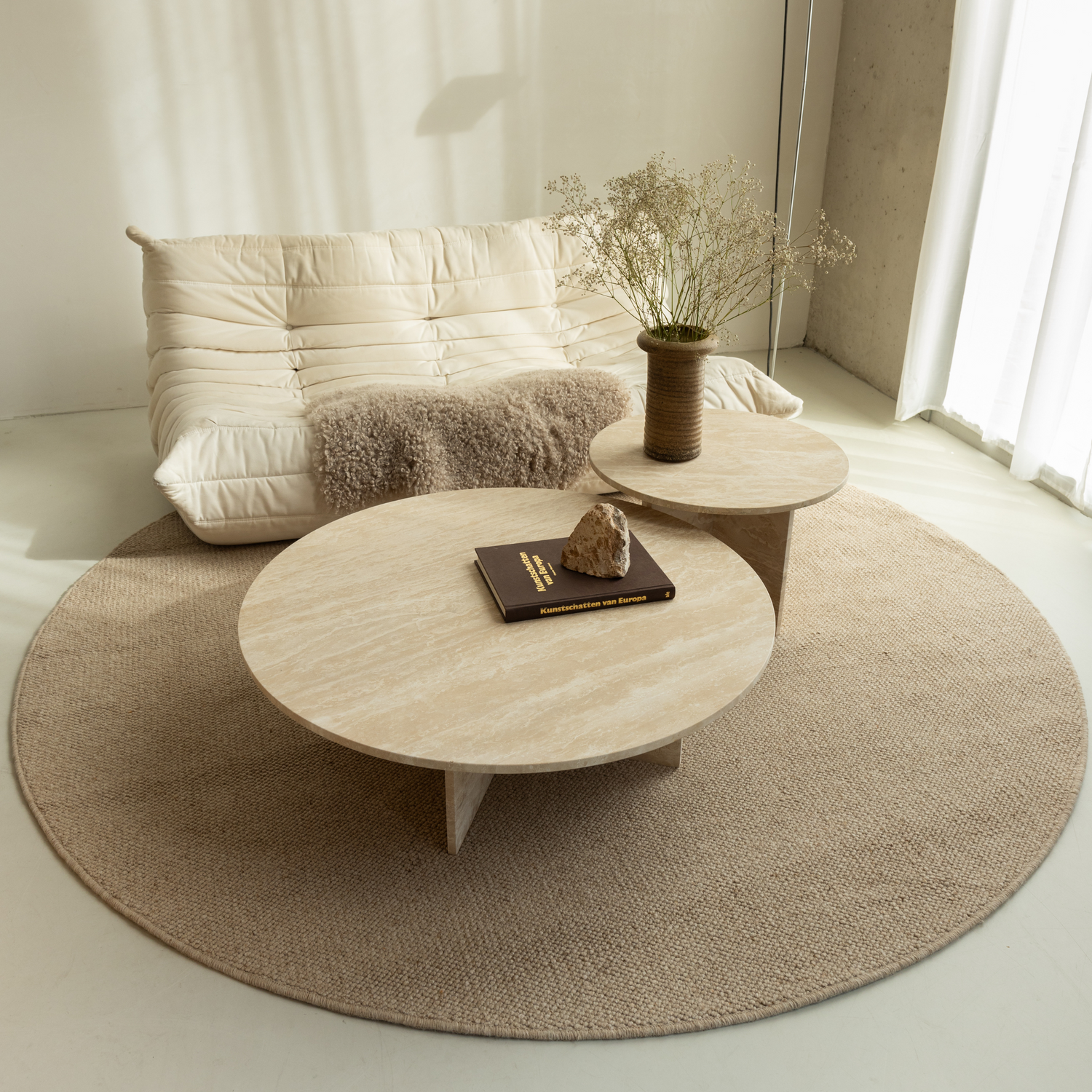 Ronde salontafelset Paris - travertin