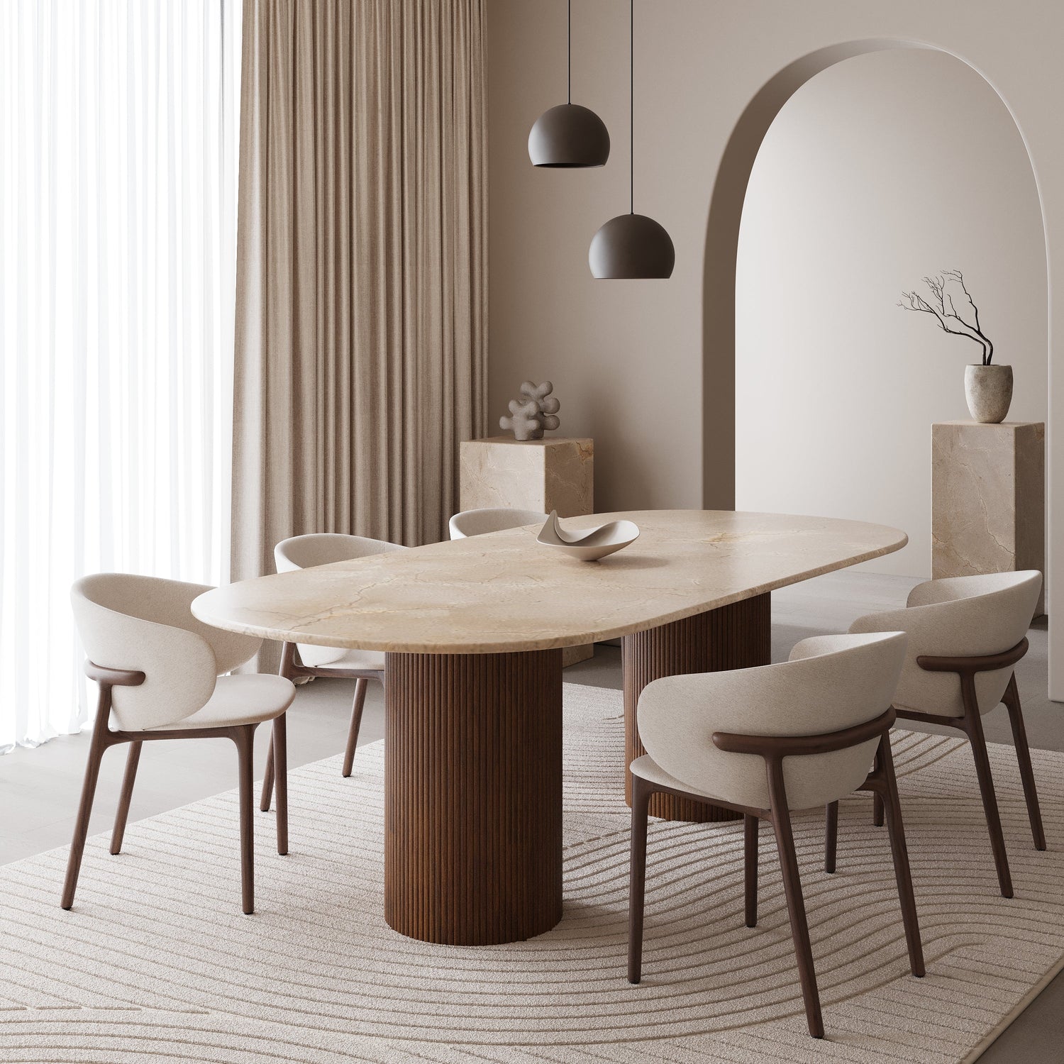 Halfovale marmeren eettafel