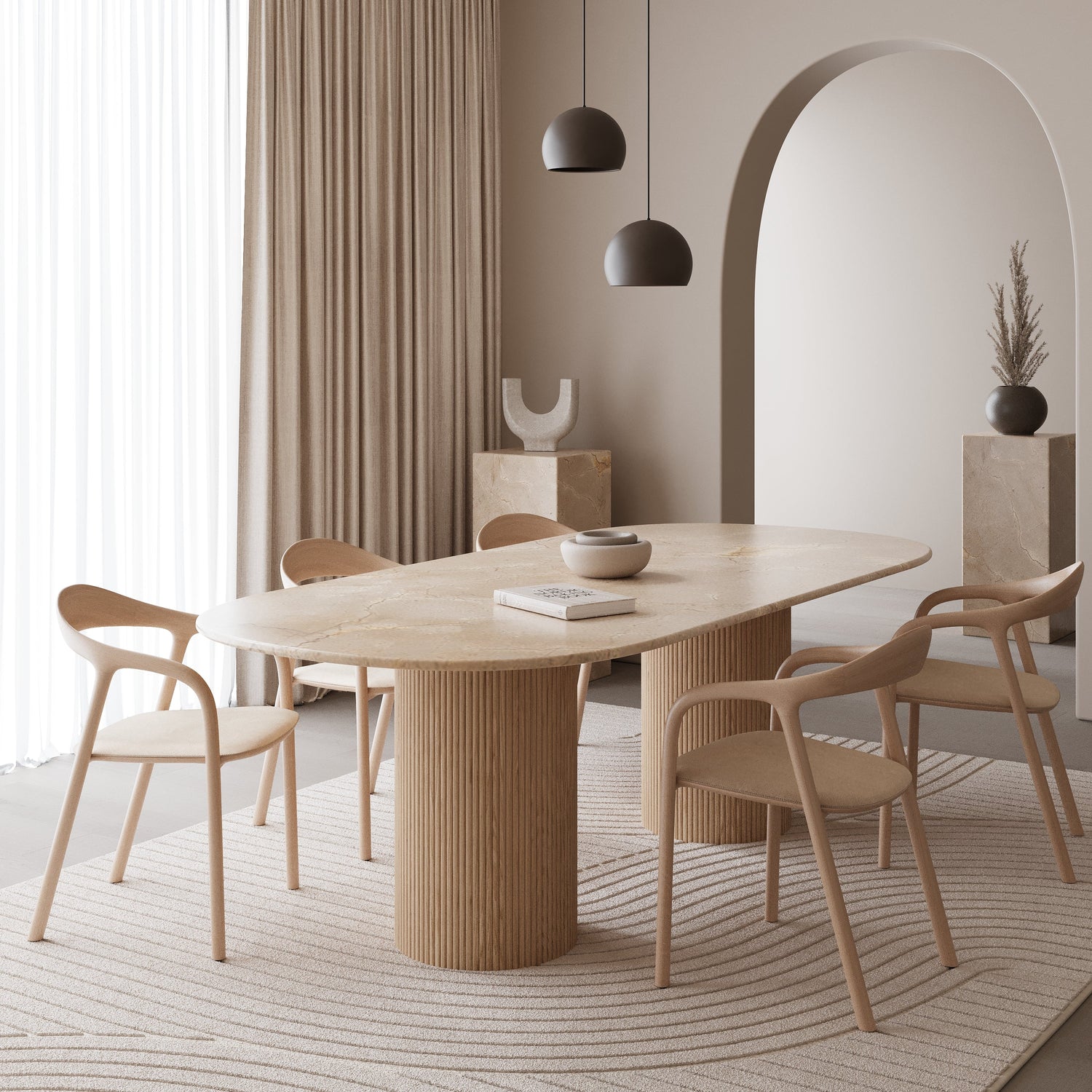 Half-ovale marmeren eettafel