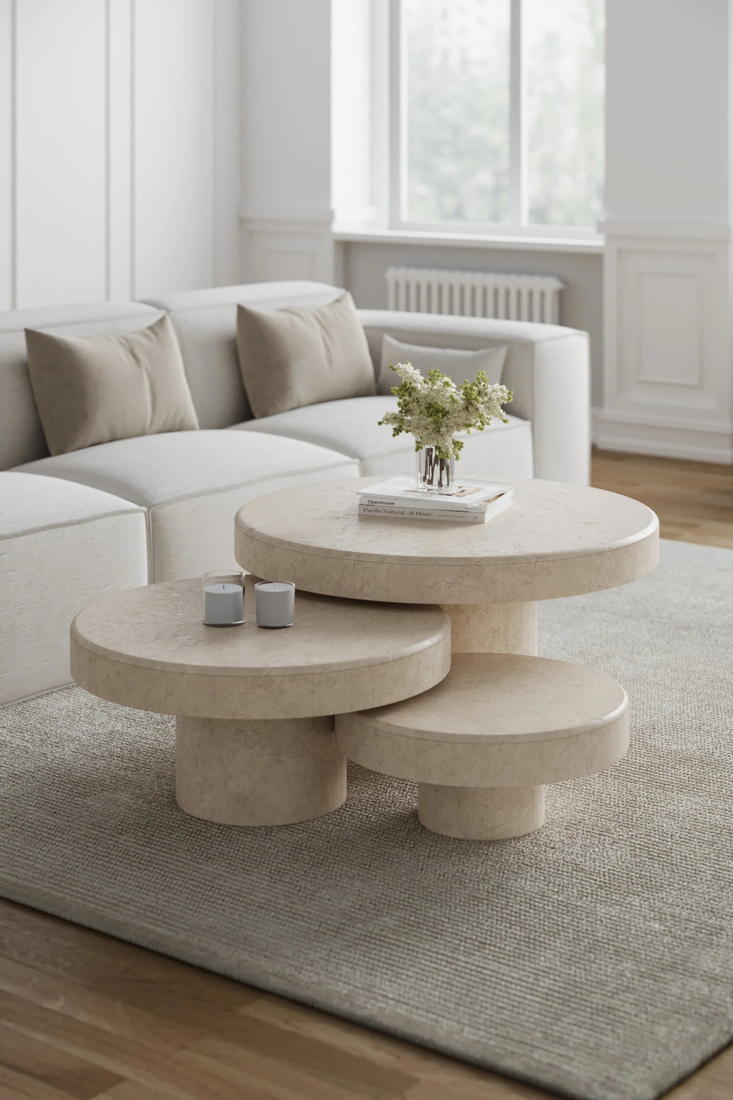 Stolik kawowy Nordwood z marmuru "Crema Marfil"