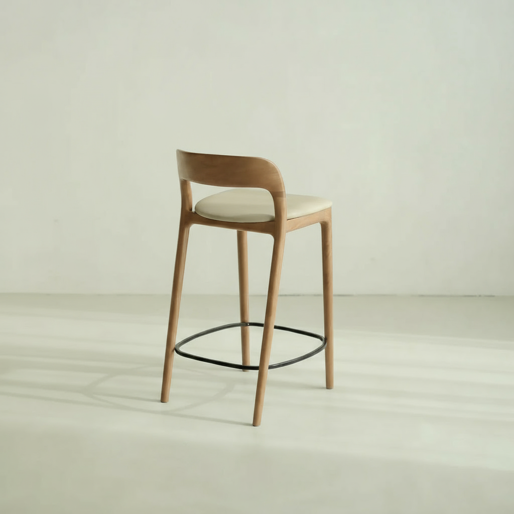 Barkruk Koral - licht eiken, beige leer