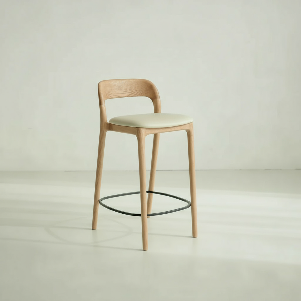 Barkruk Koral - licht eiken, beige leer