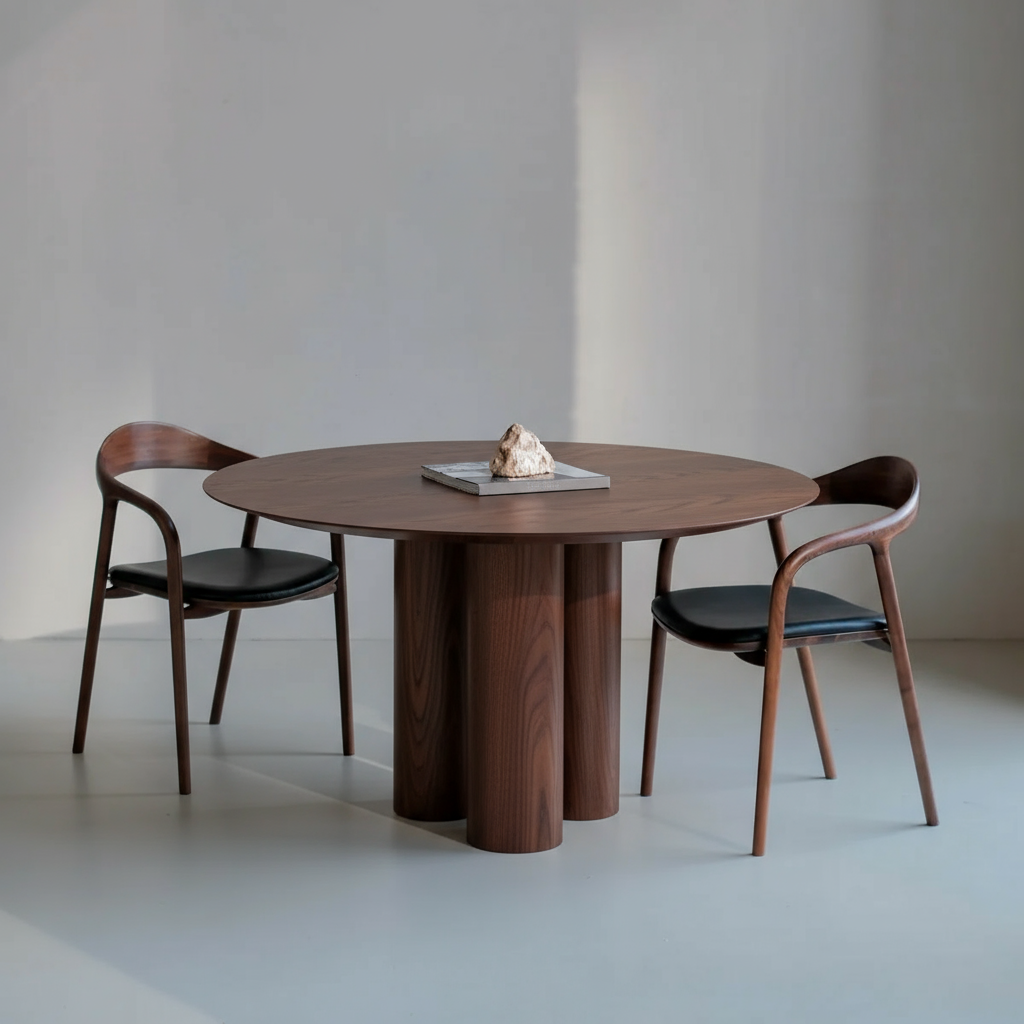 Ronde eettafel van notenhout
