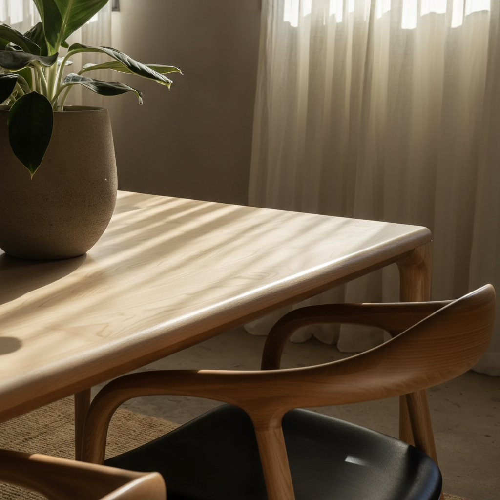 Rechthoekige eettafel van licht eikenhout