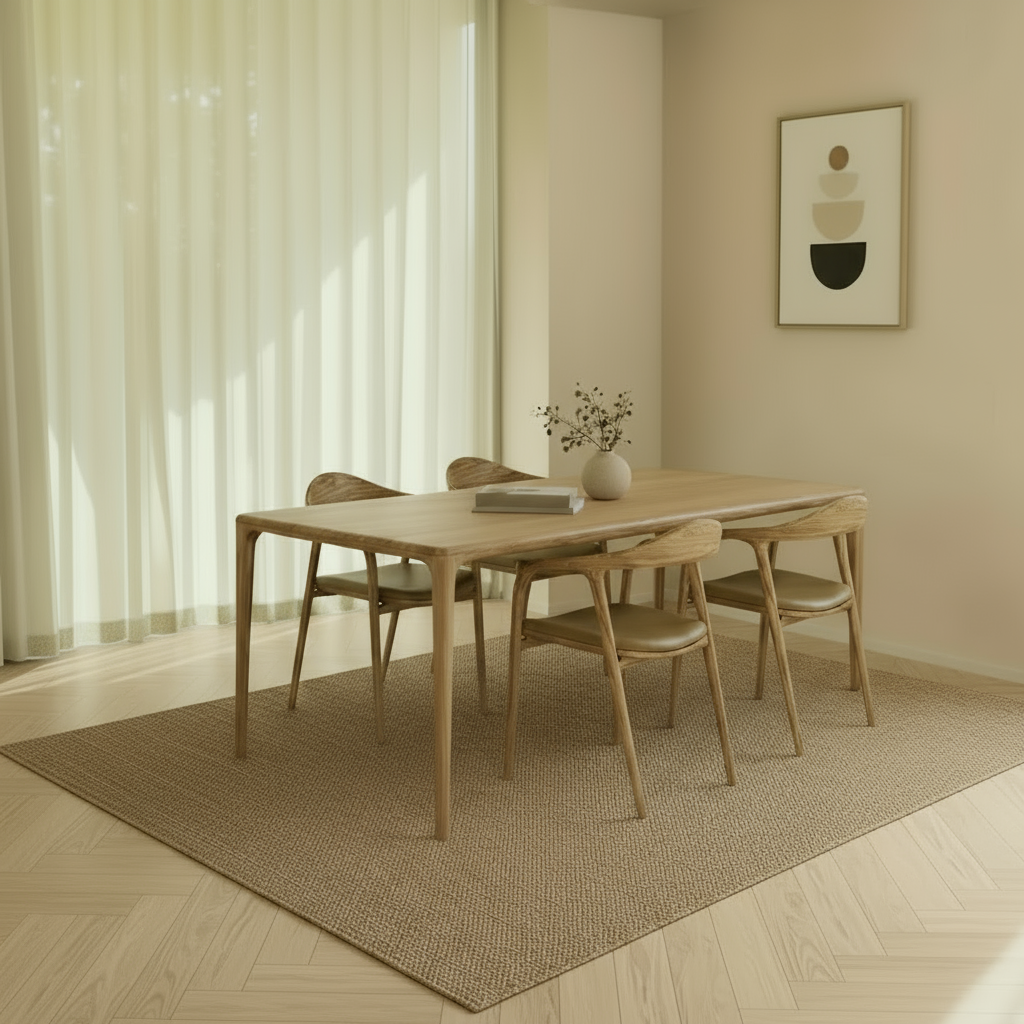 Rechthoekige eettafel van licht eikenhout
