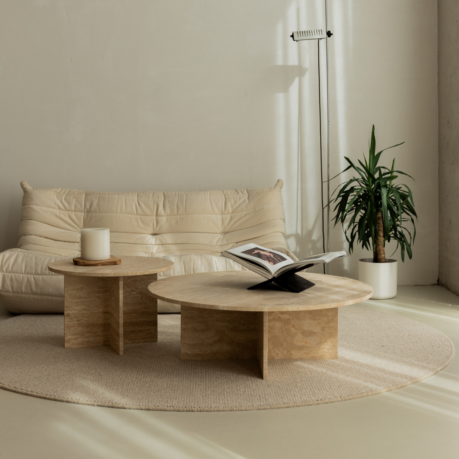 Ronde salontafelset Paris - travertin