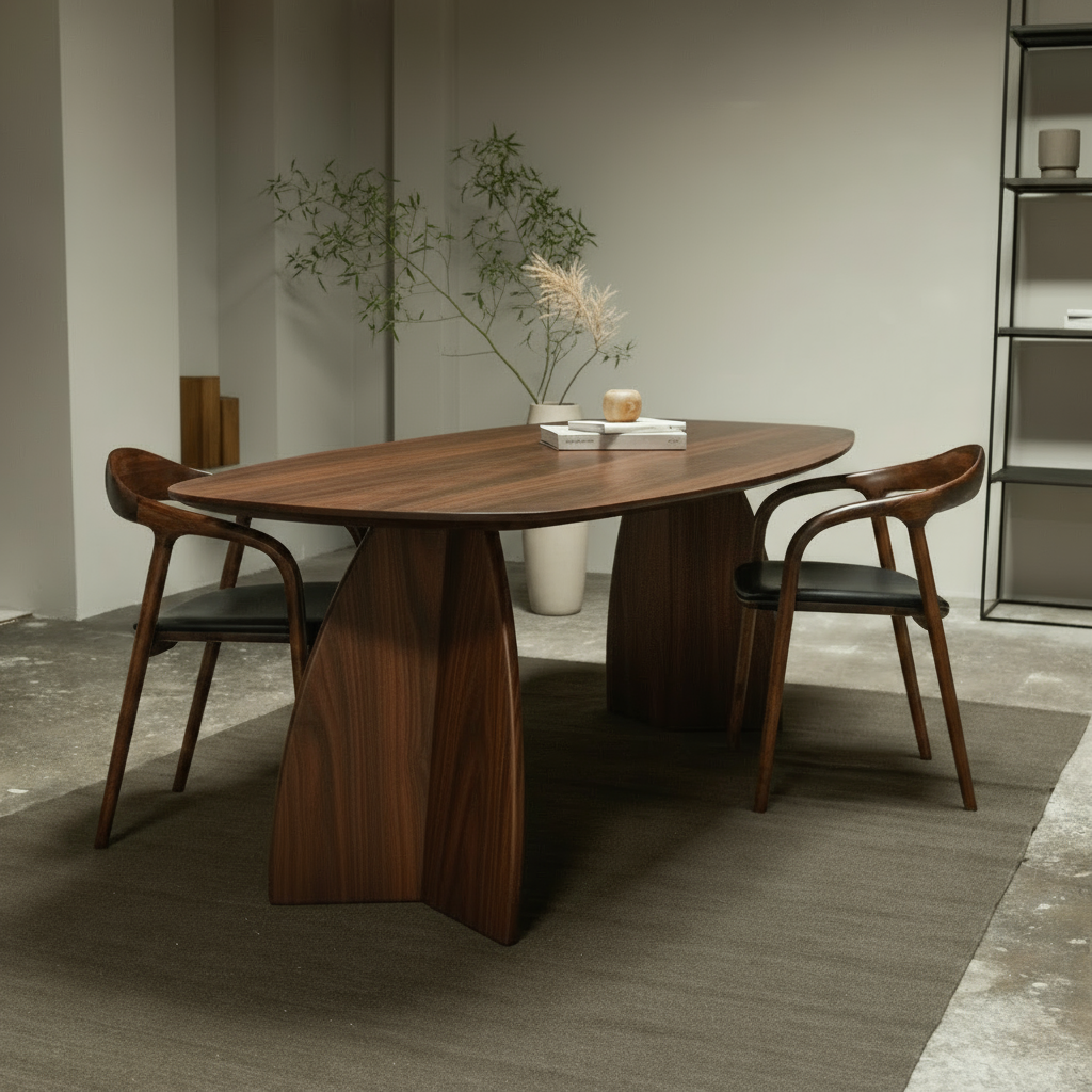 Houten Deense ovale eettafel - walnoot