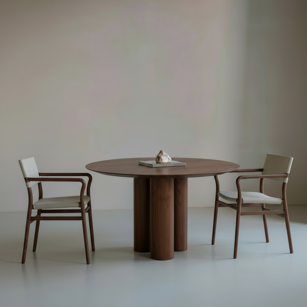 Ronde eettafel van notenhout