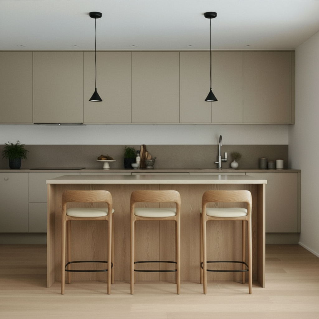 Barkruk Koral - licht eiken, beige leer